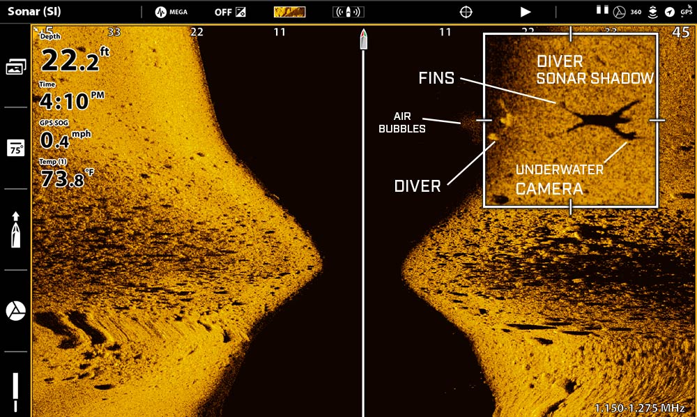 What a Scuba Diver Looks Like on Sonar: MEGA Side Imaging and MEGA 360  Imaging - Humminbird