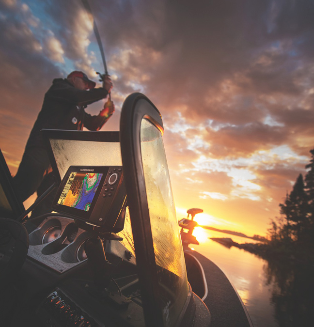 Mounted Fish Finder with Fisherman on Boat