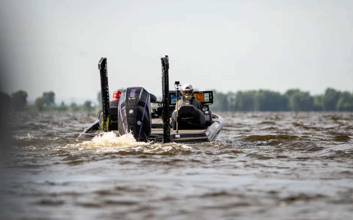 Fully rigged bass boat on the water