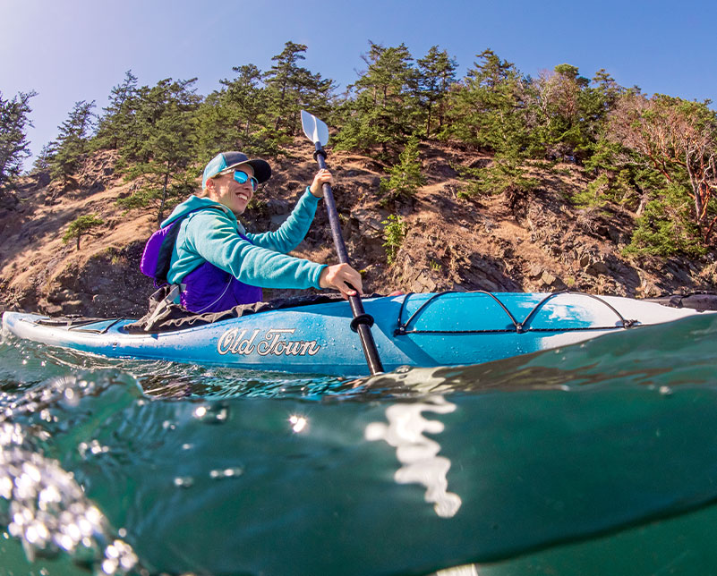 Paddling in the Old Town Castine touring kayak
