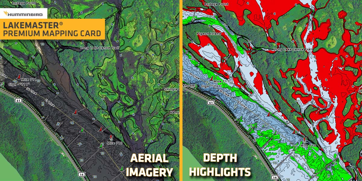 lakemaster mapping showing aerial vs depth highlights