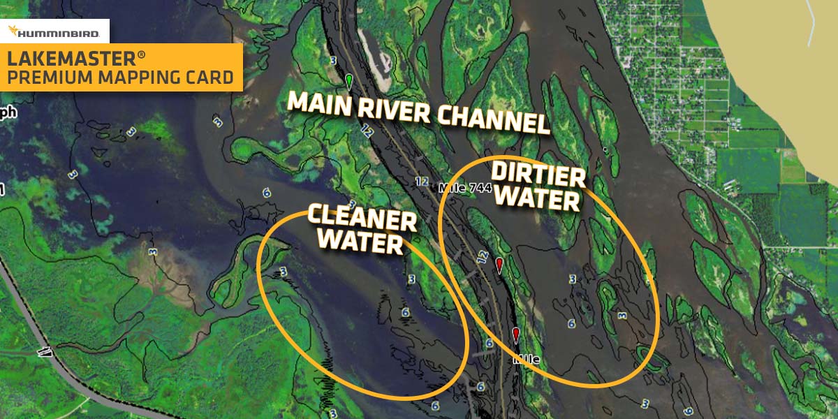 lakemaster mapping with aerial imagery showing diry and clean water