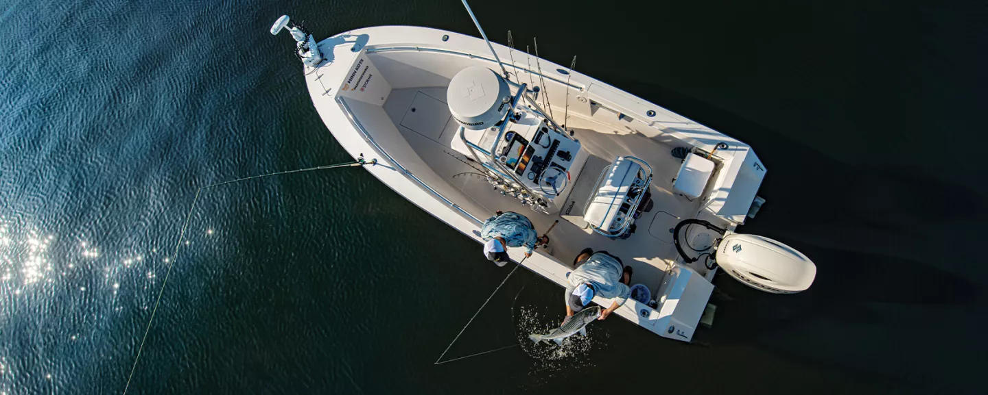 birds eye view of boat equipped with the One-Boat Network