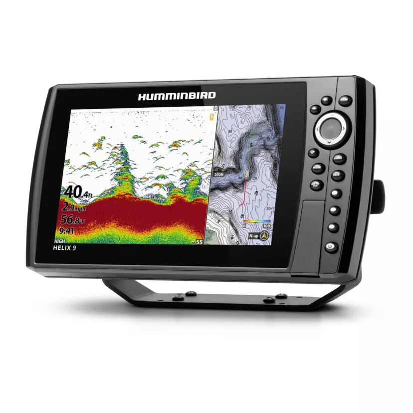 HELIX 9 CHIRP MEGA Down Imaging GPS G3N left angled view with Sonar