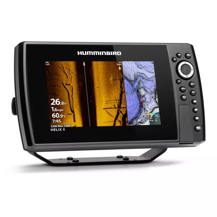 HELIX 8 CHIRP MEGA Side Imaging GPS G3N right angled view with Side Imaging